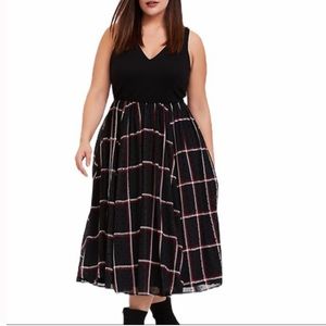 TORRID PONTE MESH PLAID MIDI DRESS